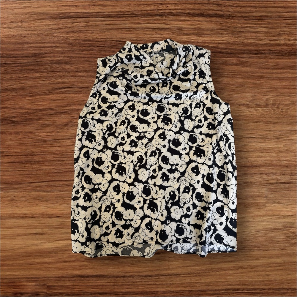 Ann Taylor Black and Cream Floral Blouse